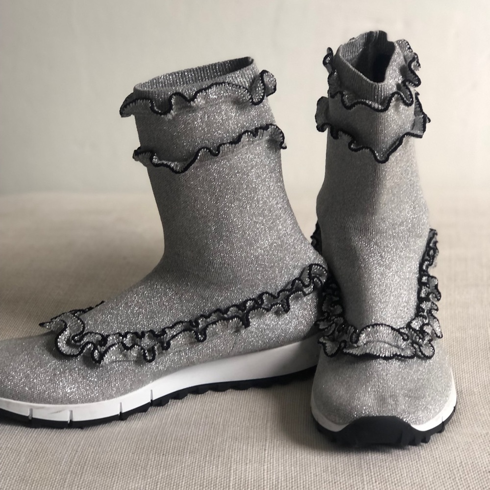 Jimmy Choo  silver & black Eugene knit hi -tops sneaker size 38